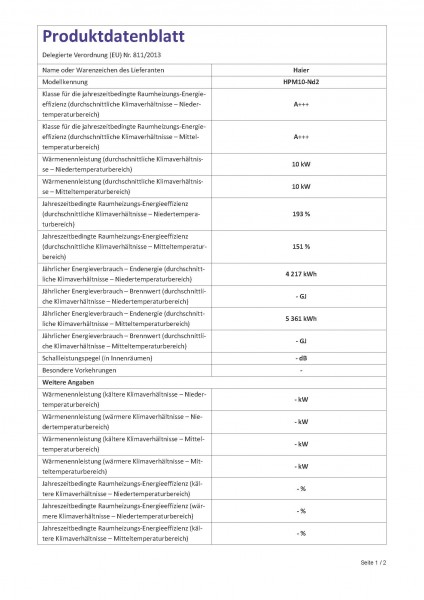 Wärmepumpe Monoblock Haier 10 KW, R290, inkl. Inbetriebnahme