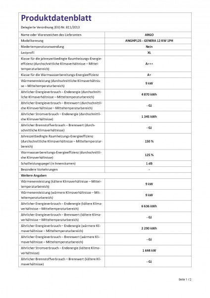 Argo Wärmepumpe Monoblock GENERA NGHP-12-1PH