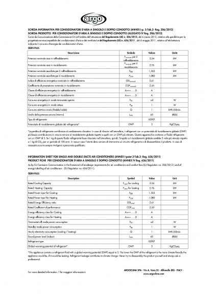 ARGO ODIN PLUS Mobiles Klimagerät; 3,5 KW Kühlen - 2,76 KW Heizen