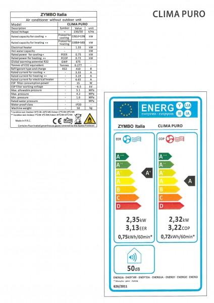 Klimagerät ohne Außengerät Zymbo Silent Inverter Clima Puro