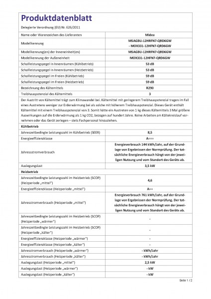 Midea Splitklimagerät AGIDU / AGODU, 3,5 KW, R290